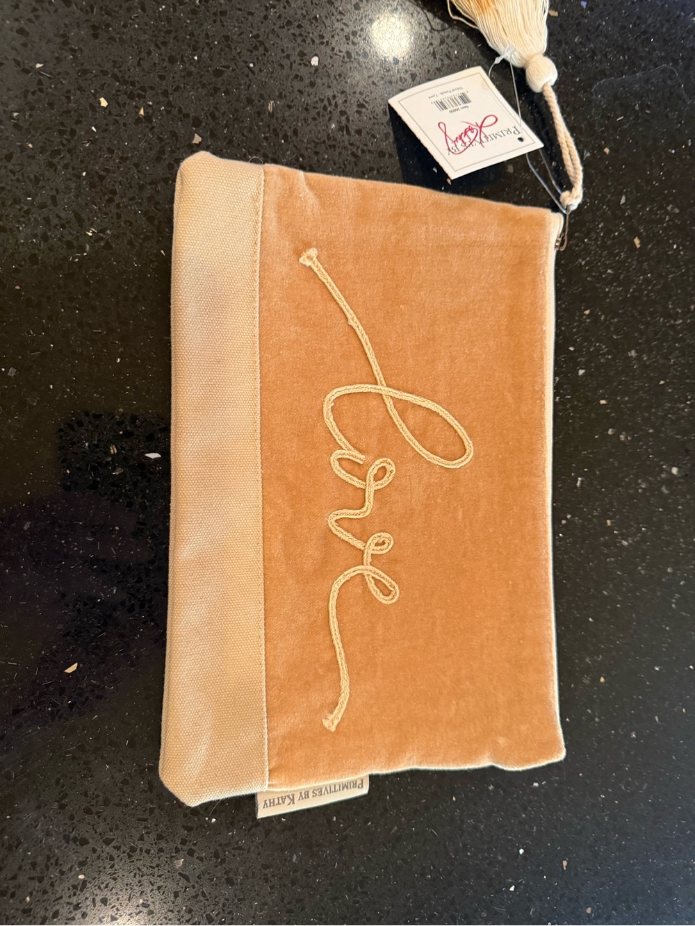 Primitives by Kathy Peach NWT Velvet 'Love' Pouch with Cream Trim